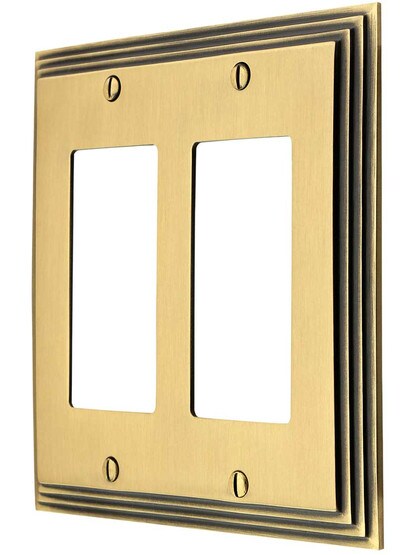 Mid-Century GFI / Decora Cover Plate - Double Gang in Antique Brass.